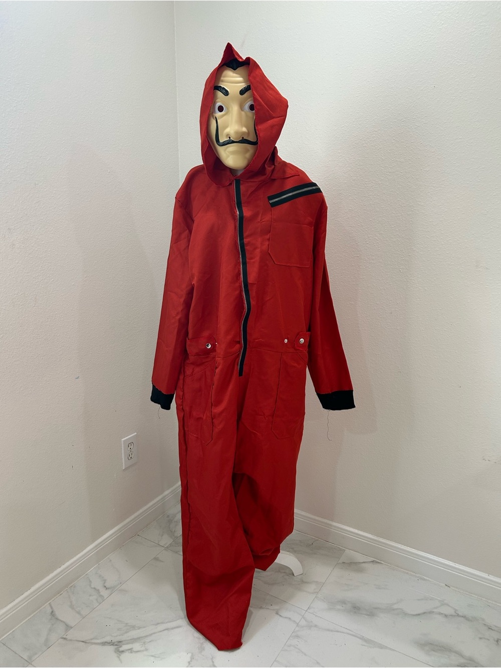 Disguise Money Heist Red Hooded Jumpsuit Halloween Costume with Mask, Sz L/XL